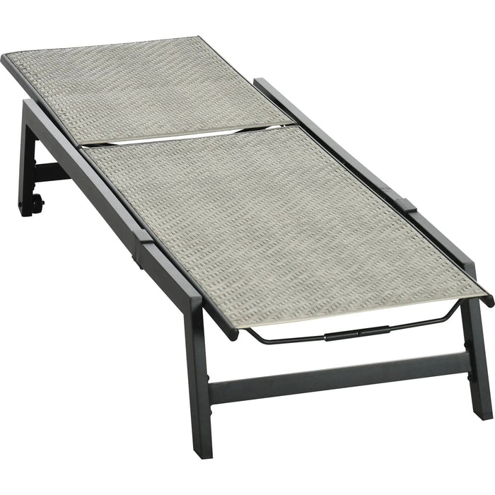 Outsunny Outdoor PE Rattan Sun Lounger with 5-Position Backrest and Wheels for Garden and Poolside Relaxation - Grey/Black - Green4Life