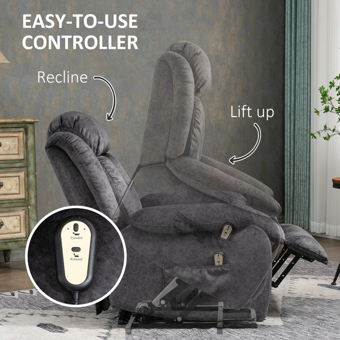 Riser and Recliner Armchair for the Elderly, with Microfibre Upholstery, Remote Control & Footrest - Grey - Green4Life