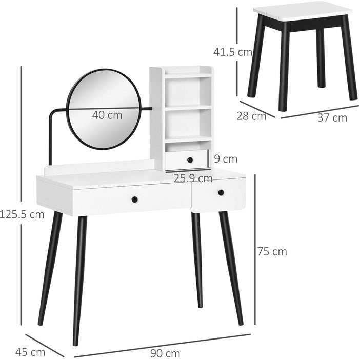 Dressing Table Set with Mirror, Stool, Drawers & Open Shelves - White - Green4Life