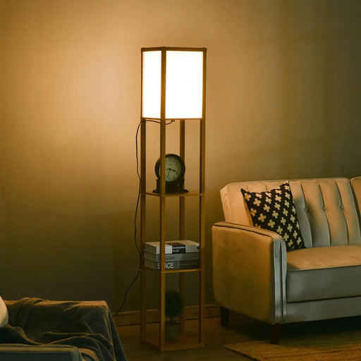 Floor Lamp with 3-Tier Shelves - Natural Wood - Green4Life