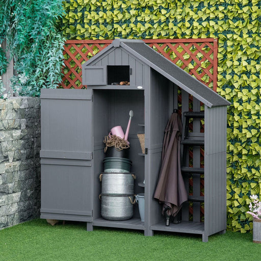 Outsunny 129L x 51.5W x 180Hcm Garden Storage Shed with 3 Shelves and Slant Roof - Grey - Green4Life