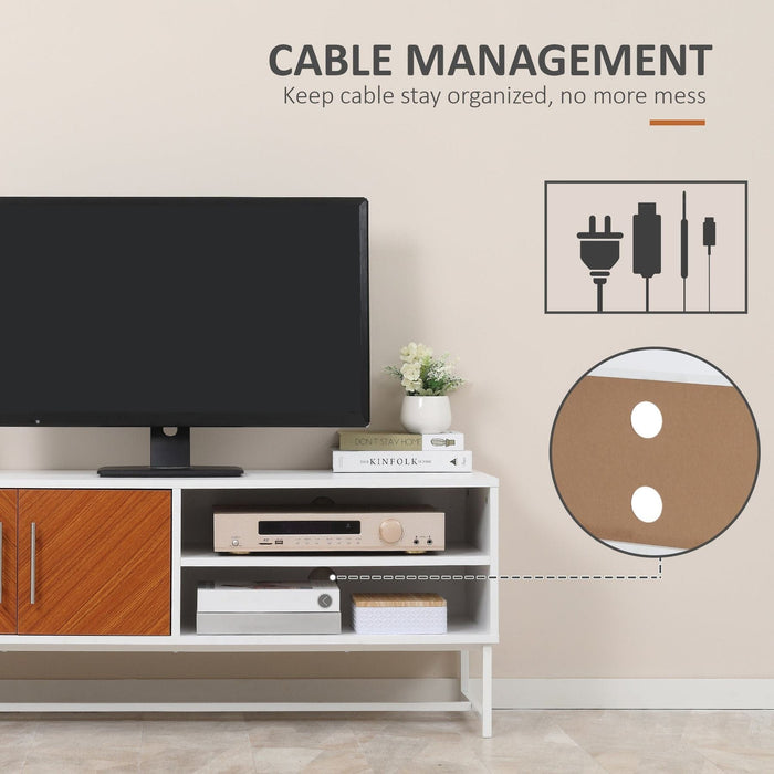 Longline TV Stand with Wood-Effect Doors - White & Brown - Green4Life