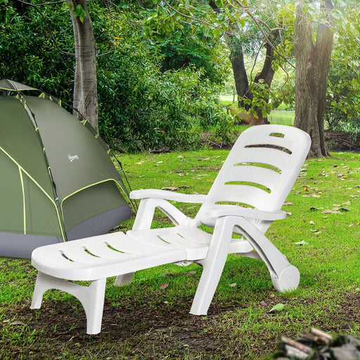 White Folding Plastic Sun Lounger with Adjustable Backrest and Side Table - Outsunny - Green4Life