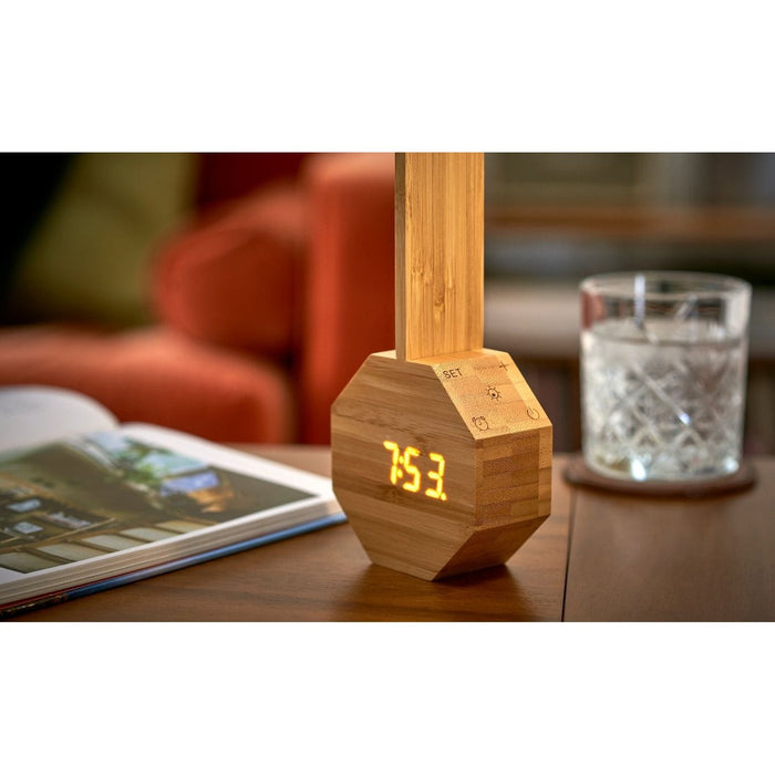 Bamboo Wood Octagon One Plus Portable Alarm Clock Desk Light - Green4Life