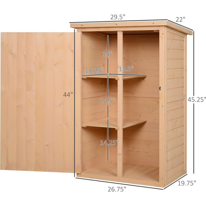 Outsunny 75L x 56W x115Hcm Fir Wood Garden Storage Shed Organiser with Shelves - Natural - Green4Life