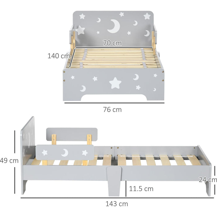 Celestial Grey Toddler Bed with Star & Moon Pattern - Green4Life