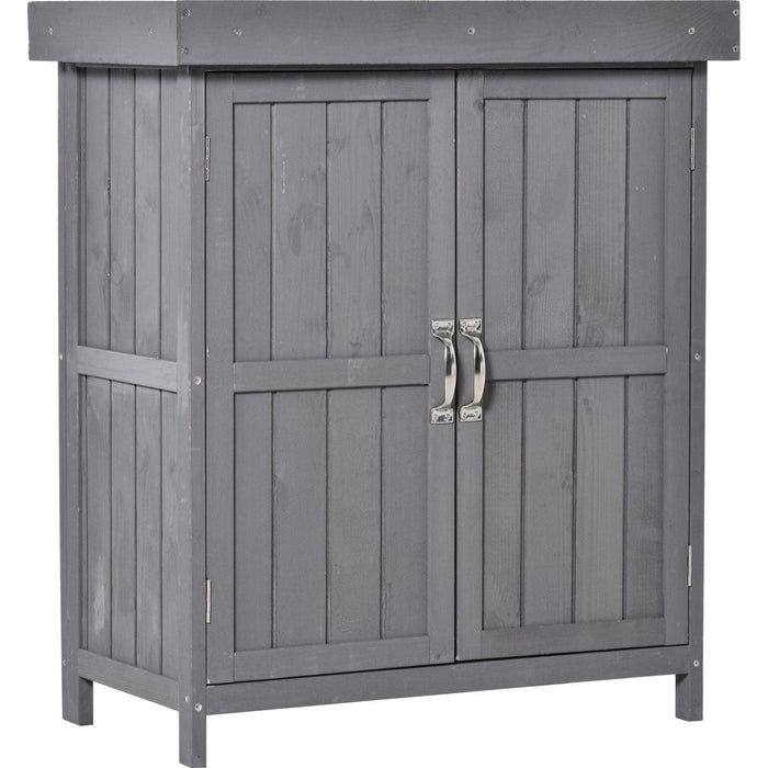 Outsunny 74L x 43W x 88H cm Wooden Garden Storage Shed with Hinged Roof and Shelves - Grey - Green4Life