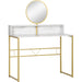 Modern Dressing Table with Round Mirror & Open Storage - White Marble - Green4Life