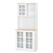 Kitchen Cabinet with Counter Top, Grid Glass Doors & Adjustable Shelves 80L x 37W x 183H cm - White - Green4Life