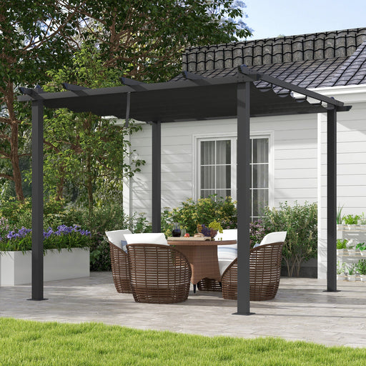 3 x 3 m Aluminium Pergola with Seamless Dark GreyRetractable Canopy - Outsunny - Green4Life