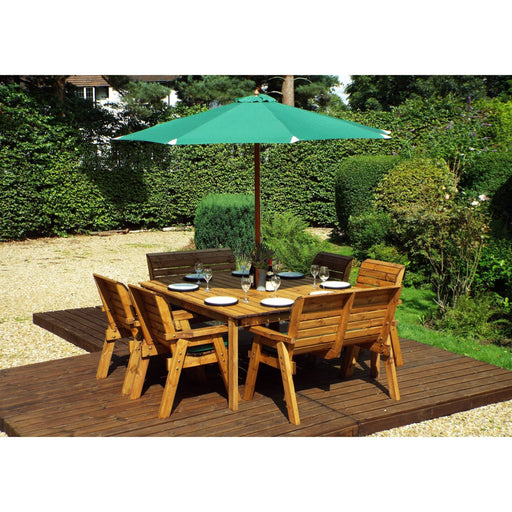 Eight Seater Table Set Green with 4 Armchairs and 2 Benches - Scandinavian Redwood - Green4Life