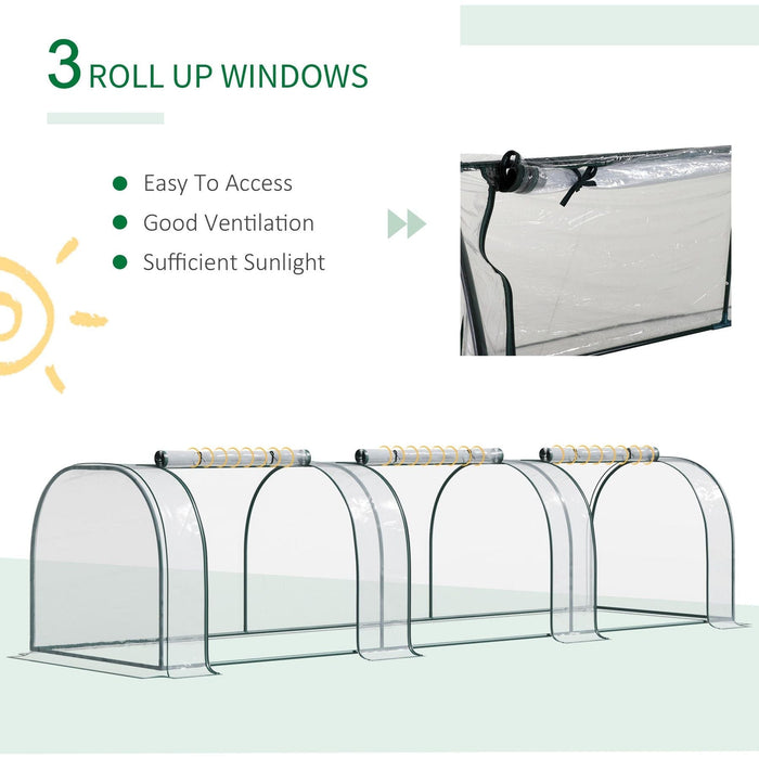 Outsunny 350L x 100W x 80H cm Small PVC Tunnel Greenhouse with Steel Frame - Green/Transparent - Green4Life