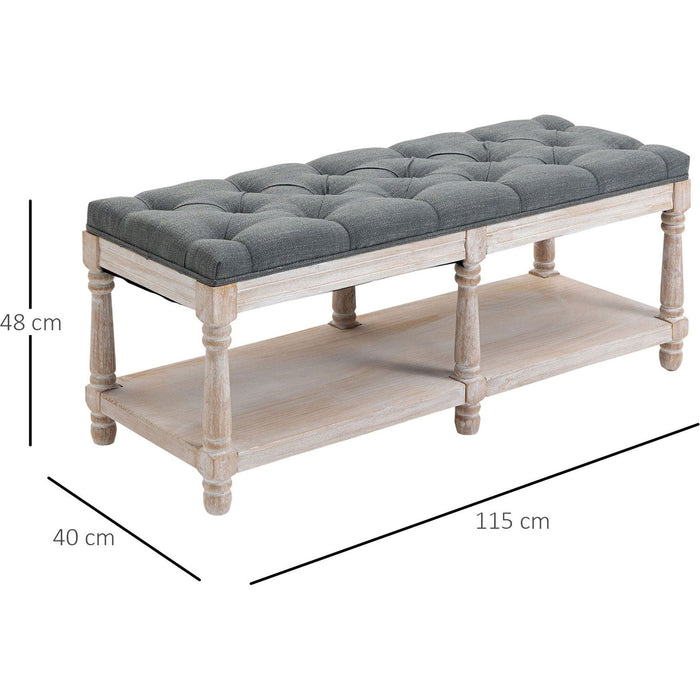 2 Tier Shoe Rack Bench with Button Tufted Upholstered Cushion - Grey - Green4Life