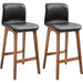 Modern Bar Stools Set of 2, PU Leather Upholstered Bar Chairs with Wooden Frame - Brown - Green4Life