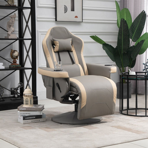 Manual Recliner Lounge Armchair with Footrest and PU Leather Upholstery - Grey - Green4Life