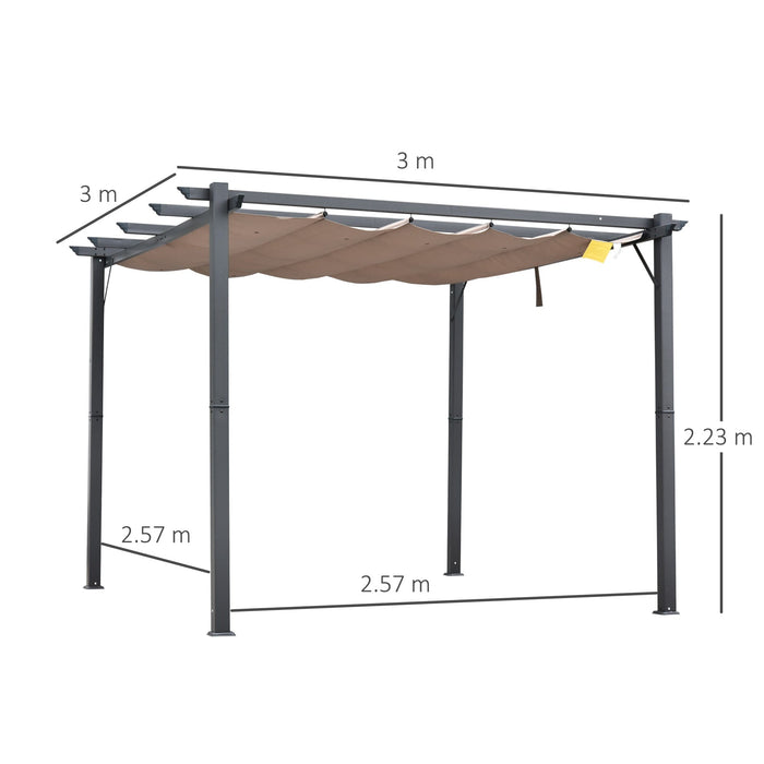 3 x 3 m Aluminium Pergola with Adjustable Sun Shade Canopy - Outsunny - Green4Life