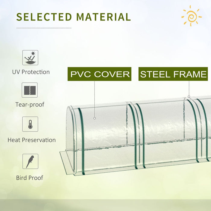 Outsunny 395L x 100W x 80H cm Small PVC Tunnel Greenhouse with Steel Frame - Green/Transparent - Green4Life