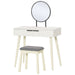 Dressing Table Vanity Set with 2 Drawers, Round Mirror & Cushioned Stool - White - Green4Life