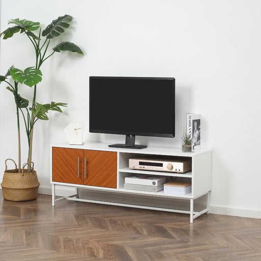 Longline TV Stand with Wood-Effect Doors - White & Brown - Green4Life