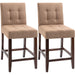 Set of 2 Fabric Upholstered Bar Chairs with Tufted Back, Thick Padding & Wooden Legs - Brown - Green4Life