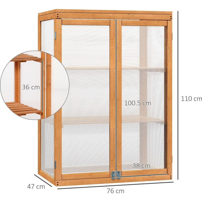 Outsunny 76L x 47W x 110H (cm) 3-tier Wooden Greenhouse with Storage Shelves -  Natural - Green4Life