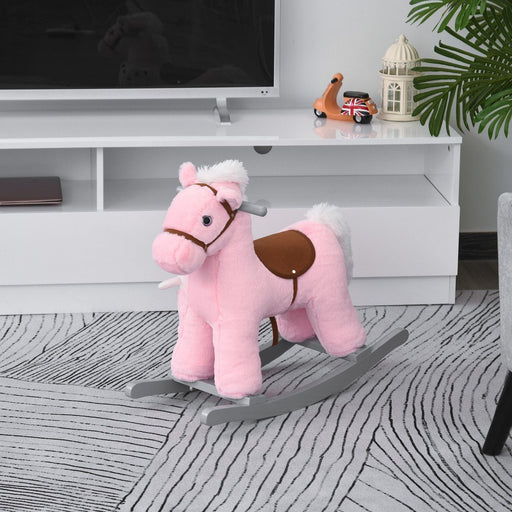 Kids Plush Ride-On Rocking Horse Toy with Sounds - Pink - Green4Life
