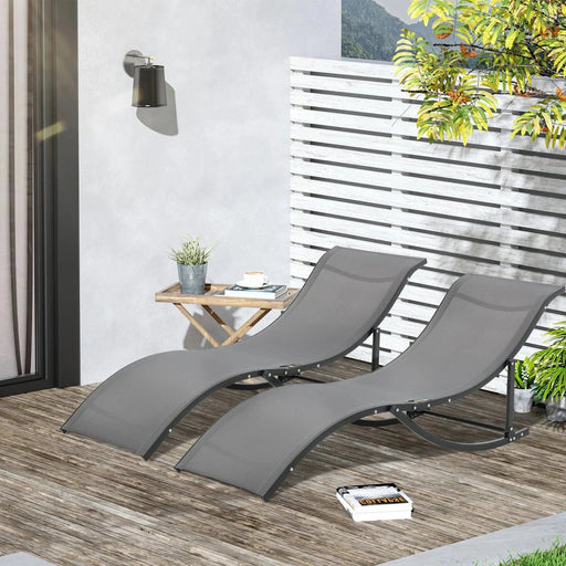 Set of 2 Grey Curved Folding & Reclining Sun Loungers - Outsunny - Green4Life