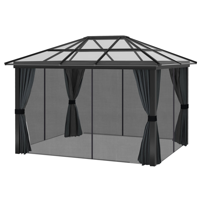 11 x 10 ft (3.6 x 3m) Hardtop Gazebo with UV-Resistant Roof and Aluminium Frame - Complete with Mosquito Netting - Outsunny