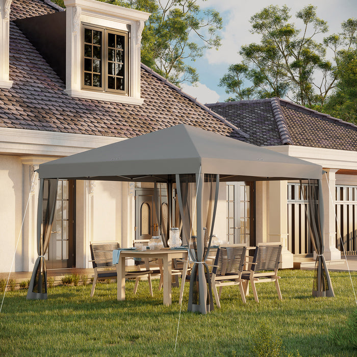 10 x 10 ft (3 x 3m) Gazebo with Removable Mesh Walls and Convenient Carry Bag - Light Grey - Outsunny