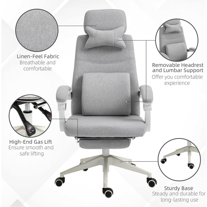 Vinsetto Office Chair with Manual Footrest & 2 Pillows - Grey - Green4Life