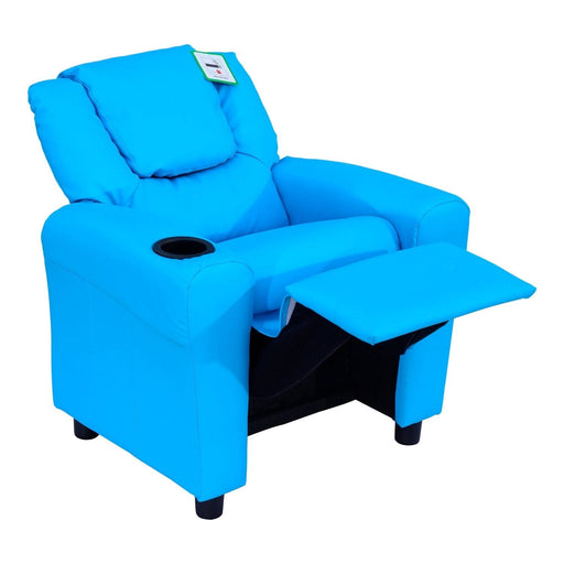 Cosy Blue Kids Recliner Armchair with Cup Holder - Green4Life