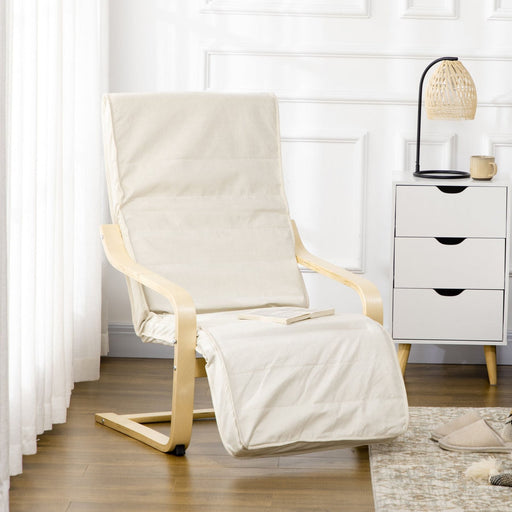 Wooden Lounging Chair with Removable Cushion & Adjustable Footrest - White - Green4Life