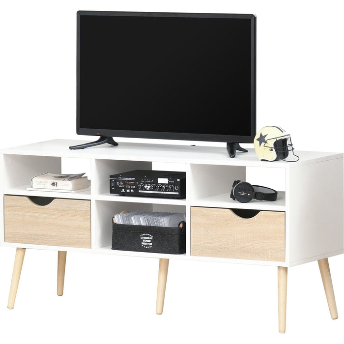 Multi-Storage TV Stand with Wooden Legs - White/Oak Effect - Green4Life