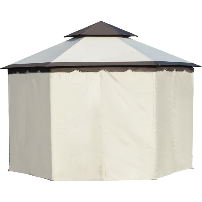 Outsunny 3.4m Classic Beige Steel Gazebo with Tiered Roof and Curtains - Green4Life