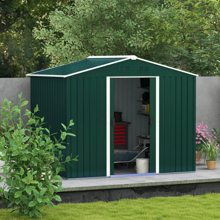 8 x 6 ft (190H x 236L x 174W cm) Garden Storage Shed with Double Doors, Ventilation - Green - Outsunny