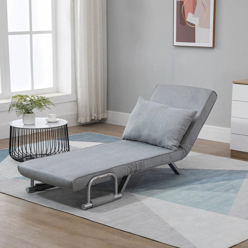 Modern 2-In-1 Design Single Sofa Bed Portable Armchair with Pillow - Light Grey - Green4Life