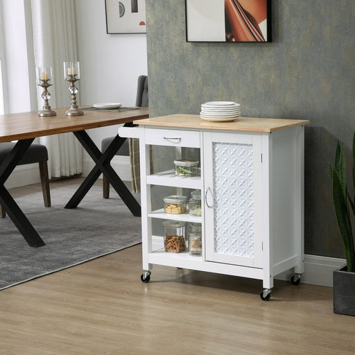 Kitchen Trolley with Embossed Door Panel with Storage Drawer & Cabinet - White - Green4Life