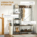 Industrial Design Hallway Unit with 2 Tier Shoe Rack, 5 Hooks, 5 Side Shelves & Steel Frame 117 x 38 x 169cm - Brown - Green4Life