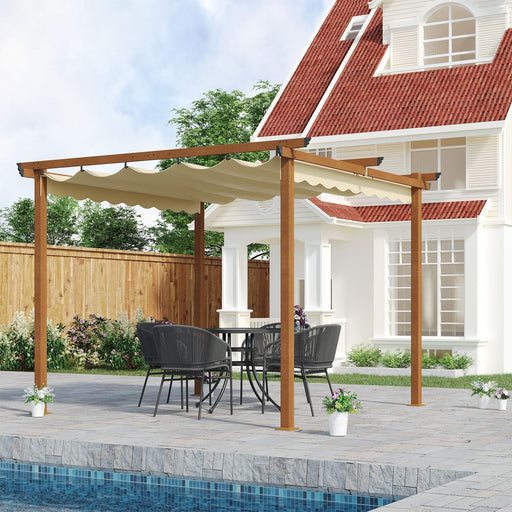 Outsunny 3x3m Aluminium Pergola with Retractable Canopy - Khaki - Green4Life