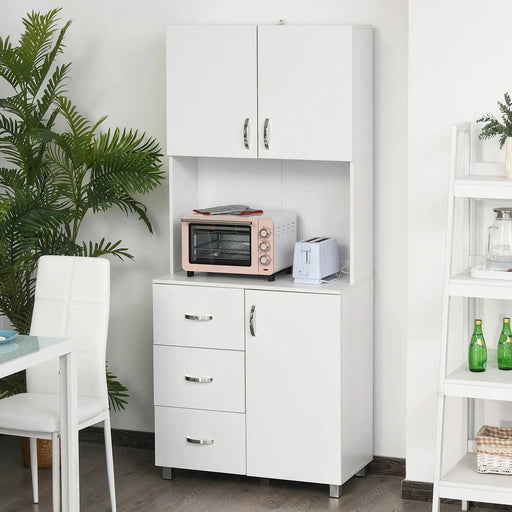 Freestanding Kitchen Cupboard with 2 Cabinets, 3 Drawers and 1 Open Space 80W x 39.5D x 183.5H cm - White - Green4Life