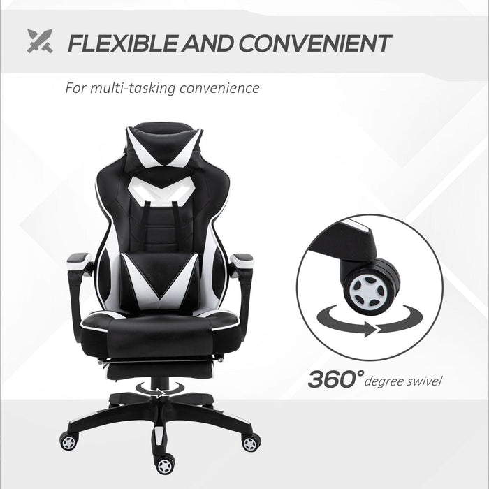 Vinsetto PU Leather Gaming Chair with Footrest and Headrest - White/Black - Green4Life