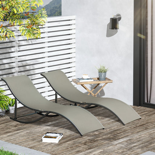 Set of 2 Light Grey Curved Folding & Reclining Sun Loungers - Outsunny - Green4Life