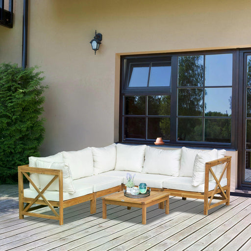 Elegant White 6-Piece Lounge Set - Acacia Wood with Cushions & Side Table - Outsunny - Green4Life