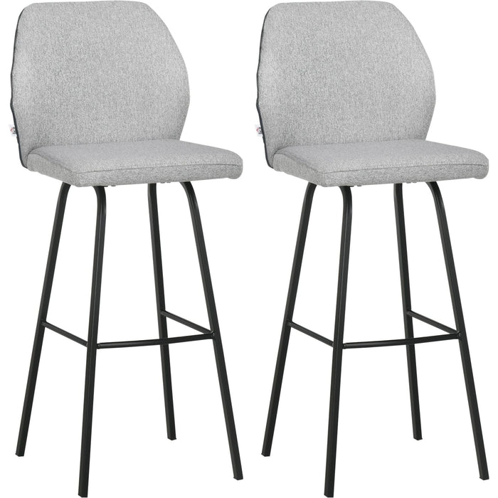 Set of 2 Linen-Touch Upholstered Bar Chairs with Backs and Steel Legs - Light Grey - Green4Life