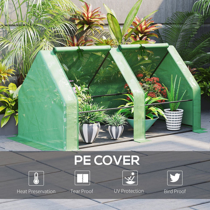 Outsunny 180L x 90W x 90Hcm Small Poly Tunnel Greenhouse with Steel Frame - Green - Green4Life