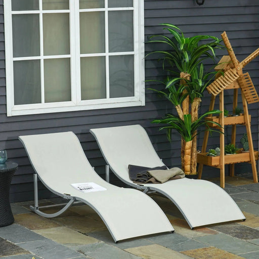 Set of 2 Beige Curved Folding & Reclining Sun Loungers - Outsunny - Green4Life