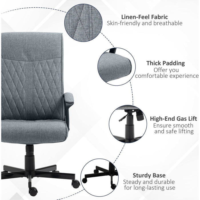 Vinsetto High-Back Office Chair, Linen Upholstery with Adjustable Height and Tilt Function - Grey - Green4Life