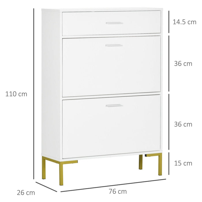 Shoe Cabinet with 2 Flip Doors & 1 Drawer - White - Green4Life