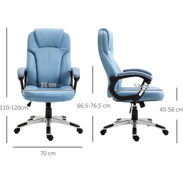 Vinsetto Linen Fabric Office Chair, Height Adjustable with Padded Armrests and Tilt Function - Blue - Green4Life