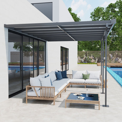 4.35 x 3 m Deluxe Wall-Mounted Pergola with Aluminium Frame & Polycarbonate Roof - Outsunny - Green4Life